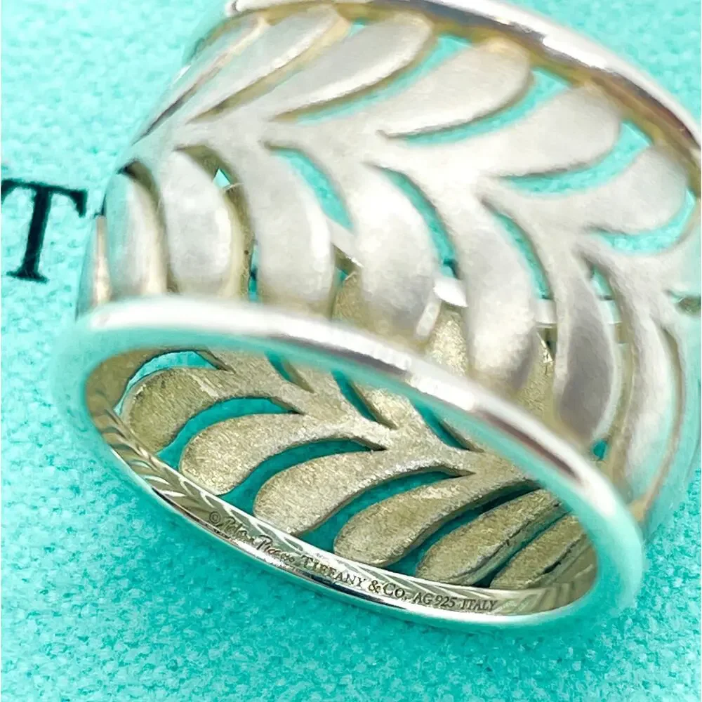 Tiffany & Co. Paloma Picasso Villa Palm Leaf Wide Silver Ring Band Size 4.75